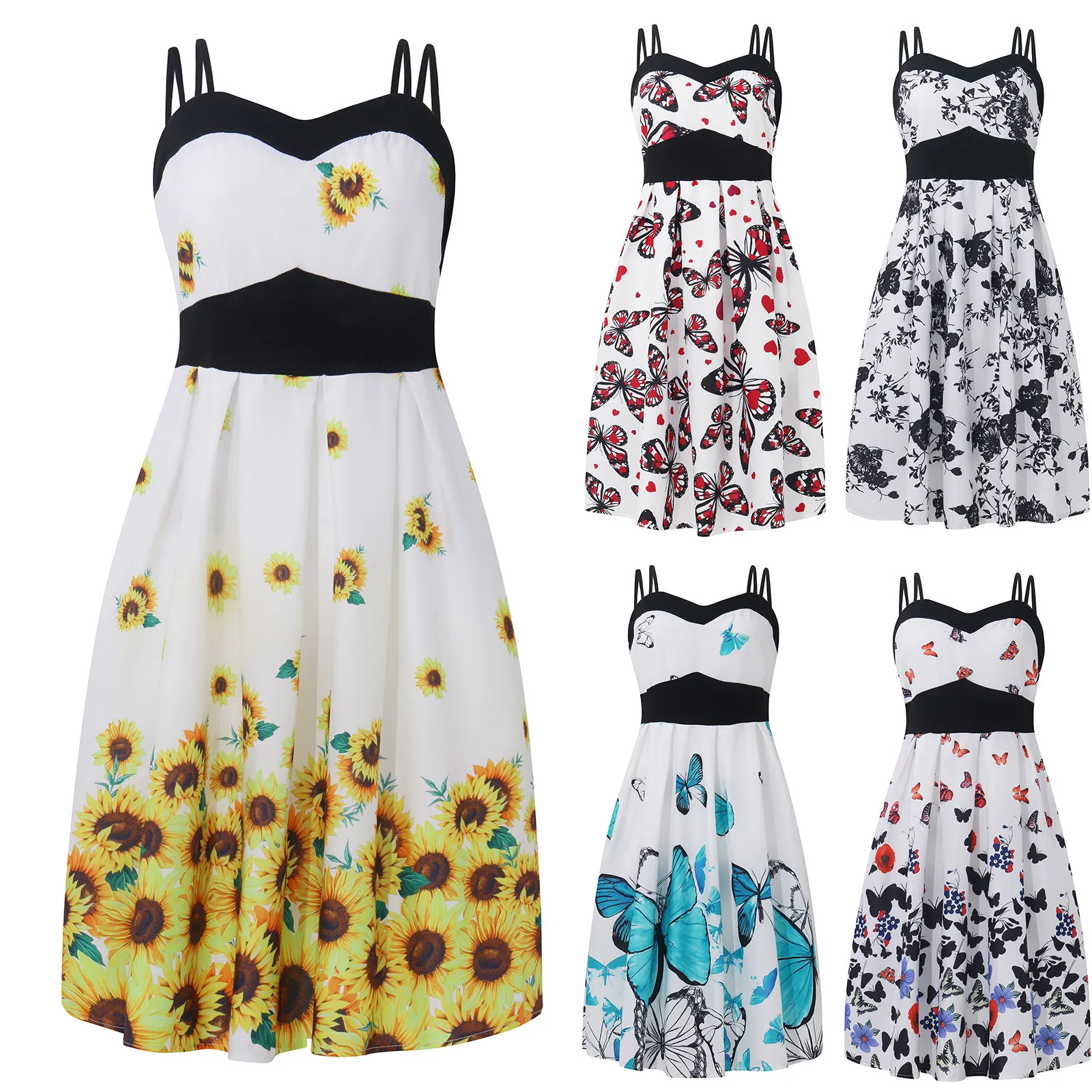 

Fashion Women Floral Print Sling Dress Casual Sexy Street Beach Sling Dress