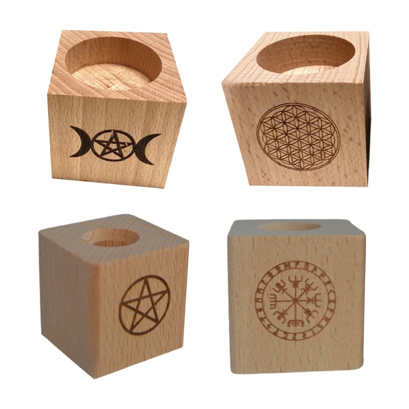 

Wood Altar Candle Holder Wooden Candlestick Flowers of Life Ritual Light Holder Witchcraft Supplies Divination Props