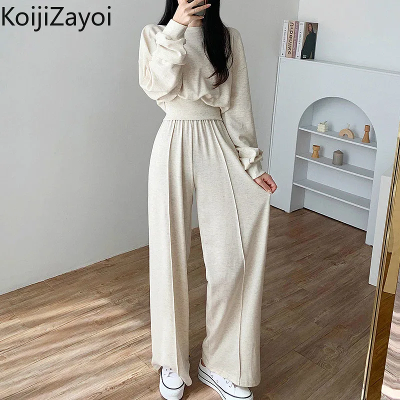 

Спортивный женский комплект из двух предметов Koijizayoi, свитшот для бега, укороченные длинные брюки с высокой талией, свободный костюм на весну и осень