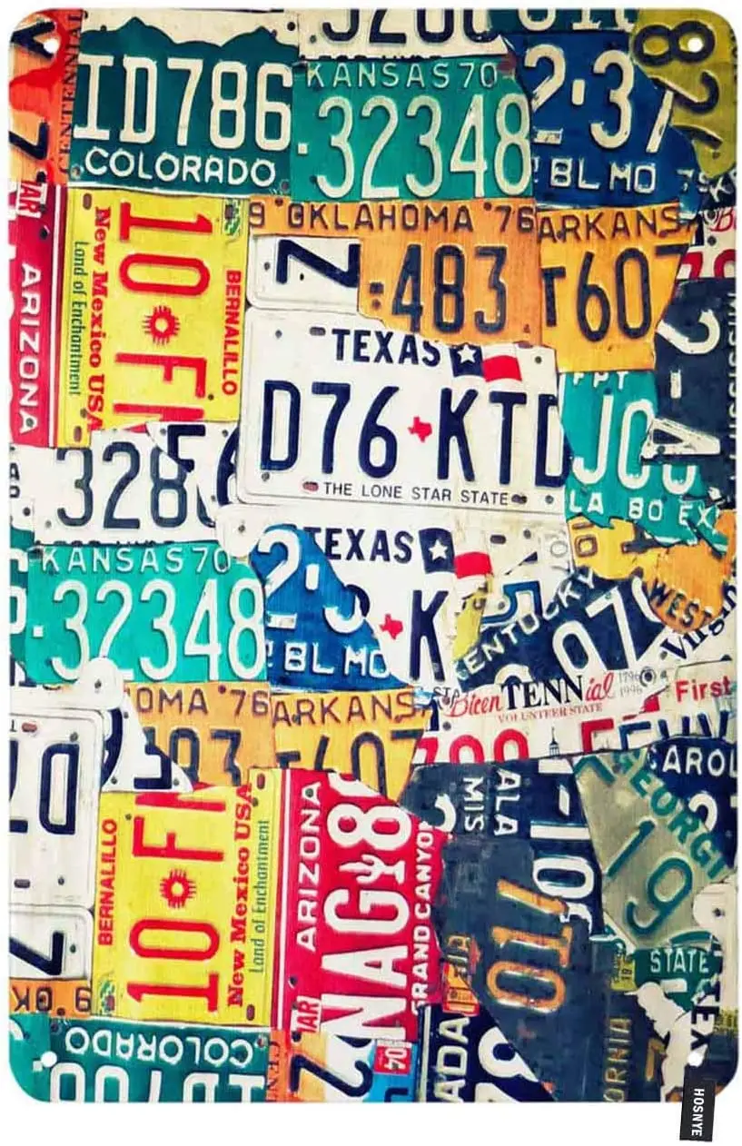 

HOSNYE License Plate Tin Sign Rustic Colorful Driving Permit Retro Metal Tin Sign Wall Decor 8x12 Inch vintage decor