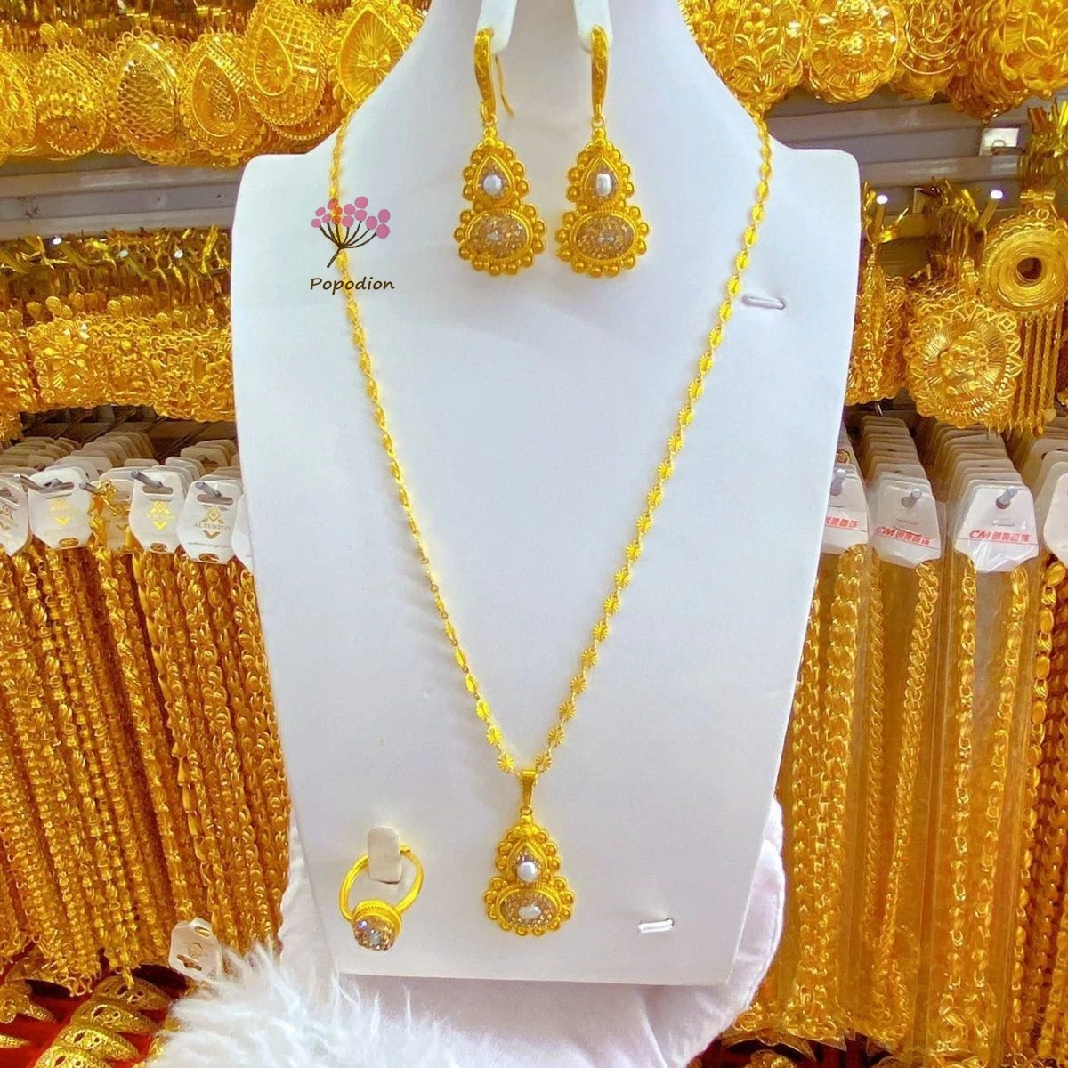 Popodion Новый Дубай 24k позолоченные Модные Ювелирные изделия Набор свадебное