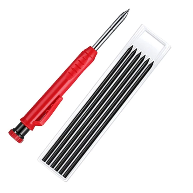 

652F Convenient Solid Carpenter Pencil Red Built-in Sharpener Refill Construction Woodworking Marker for Architect Drawing