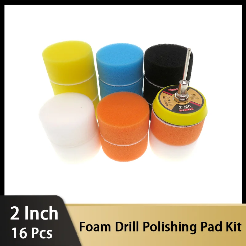 

2-дюймовая пена для сверления и полировки Pad Kit 16 шт. для полировщика автомобиля Круговая полировальная площадка Набор инструментов для шлифовки и полировки автомобиля воском