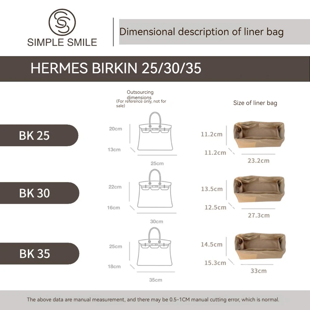 For HERMES Birkin 25/30/35 Make up Organizer Felt Cloth Handbag Organizer Insert Bag Travel Inner Purse Portable Cosmetic Bags