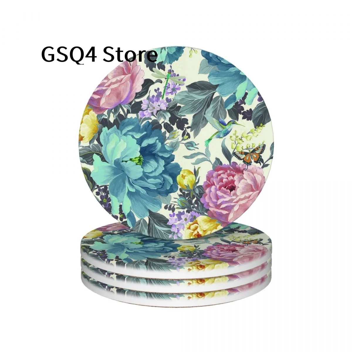 

Butterfly Floral Coasters of Drinks Set of 4 Cup Holders Water Absorbing Ceramic Drinks Coaster for Home Kitchen Gift Decor