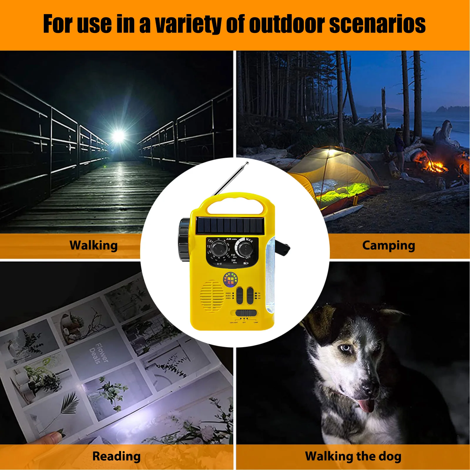 

Multifunctional Emergency Weather Radios High Brightness Emergency Power Bank Waterproof Wind Up Radio for Home Outdoor