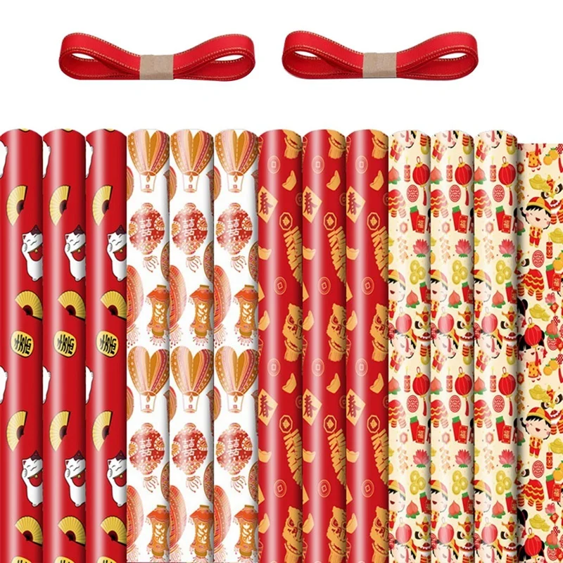 

12 шт., бумажные листы с лентами для упаковки подарков, 70X50 см