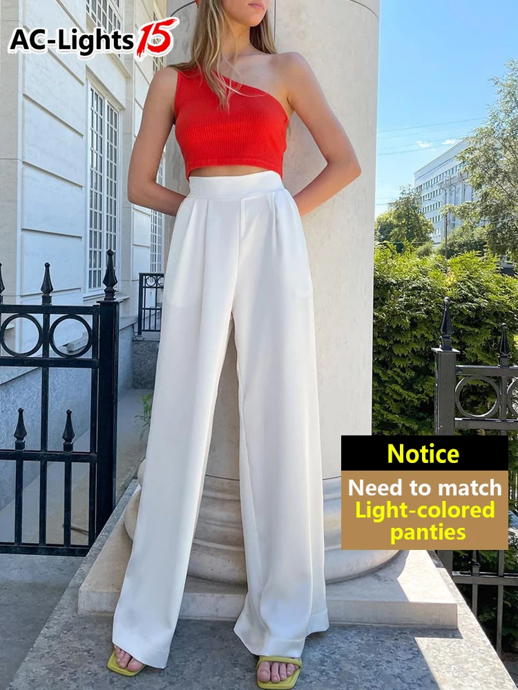 

Women's Summer Pants Wide Leg Loose Trousers High Waist Elegant Solid Color White Green Silk Satin Pants Women Casual 2022 New