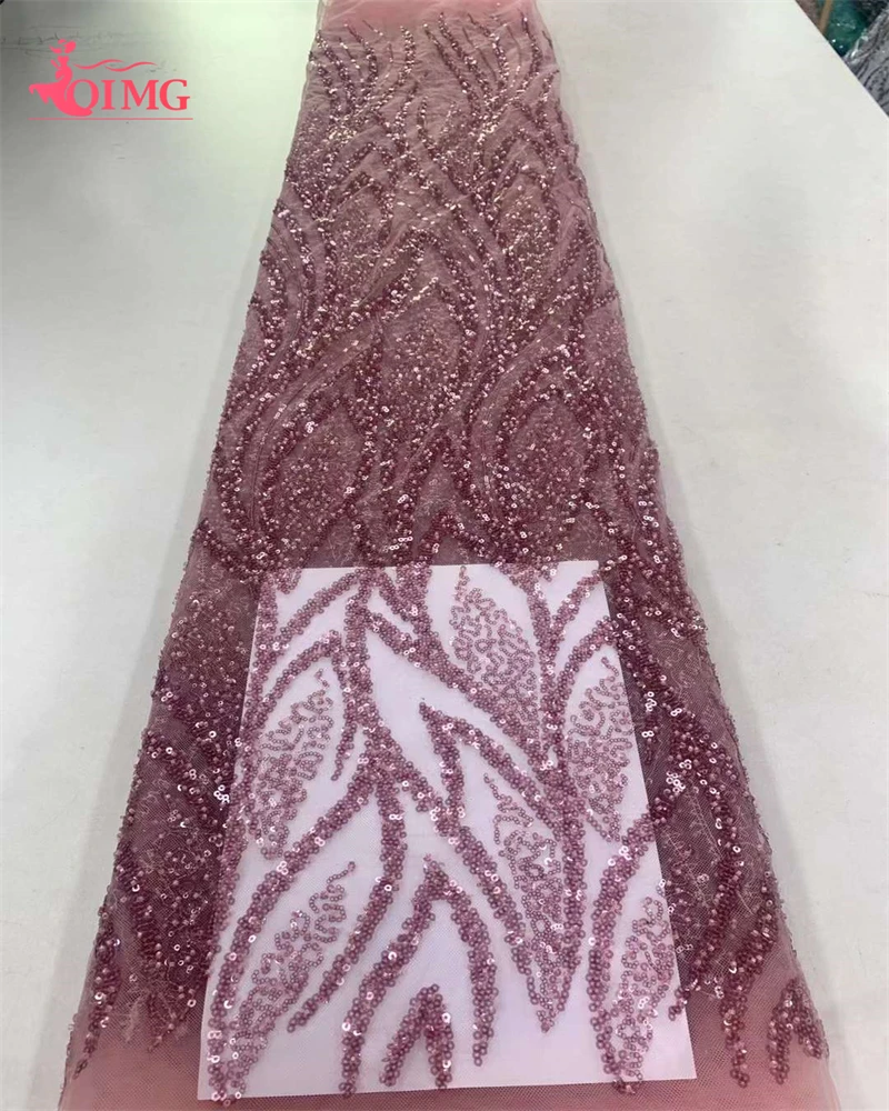 

OIMG 2023 Высококачественная Изысканная африканская кружевная ткань ручной работы с бисером и блестками французская вышивка кружевная ткань для нигерийской свадьбы