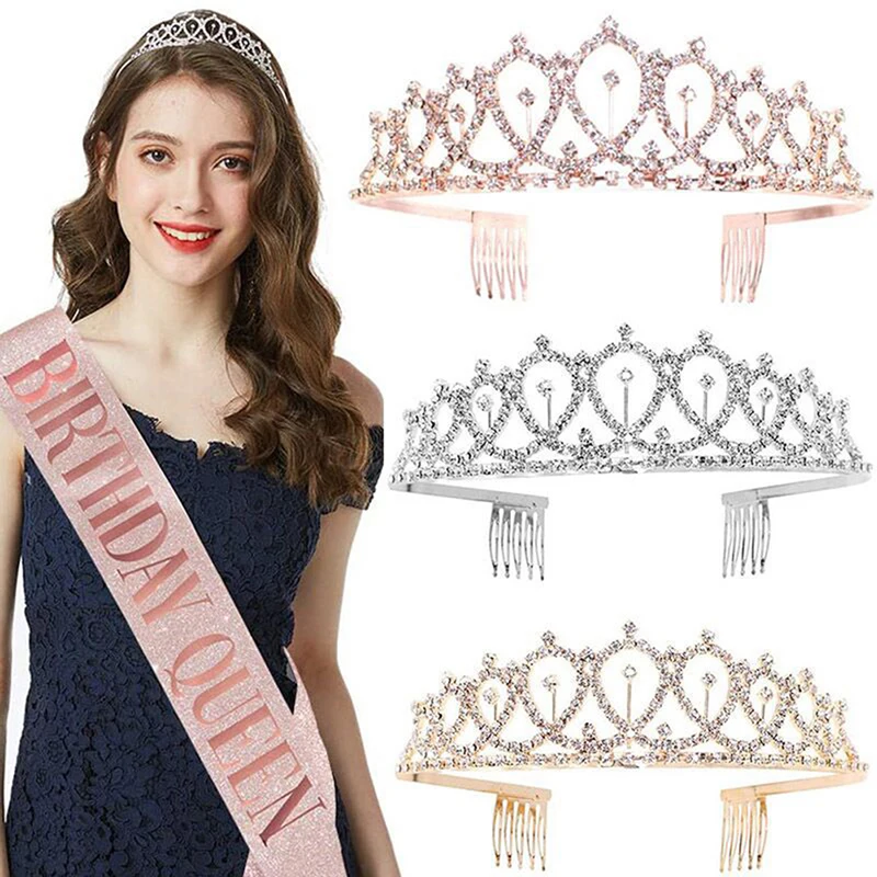 

Crystal Crowns and Tiaras with Comb Headband for Girl or Women Birthday Party Wedding Prom Bridal Christmas Valentine