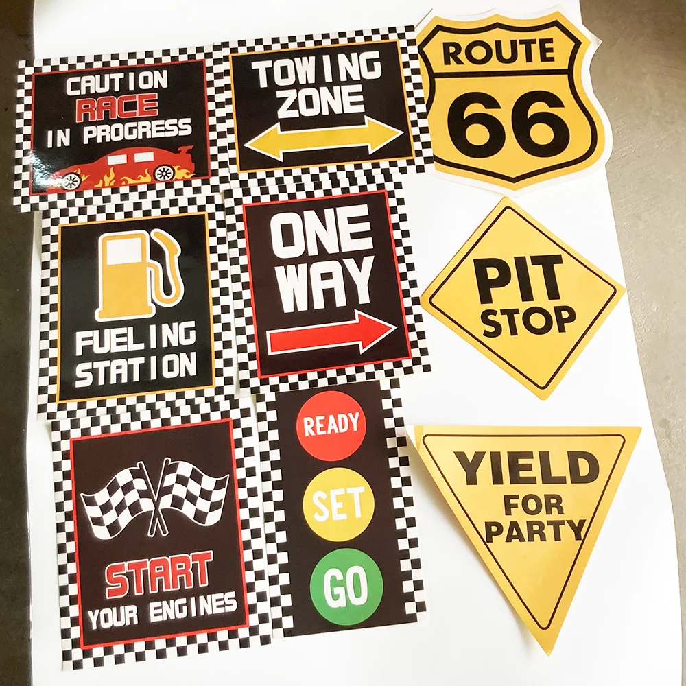 Гоночный автомобиль Принадлежности для дня рождения Клетчатые флаги Гоночные