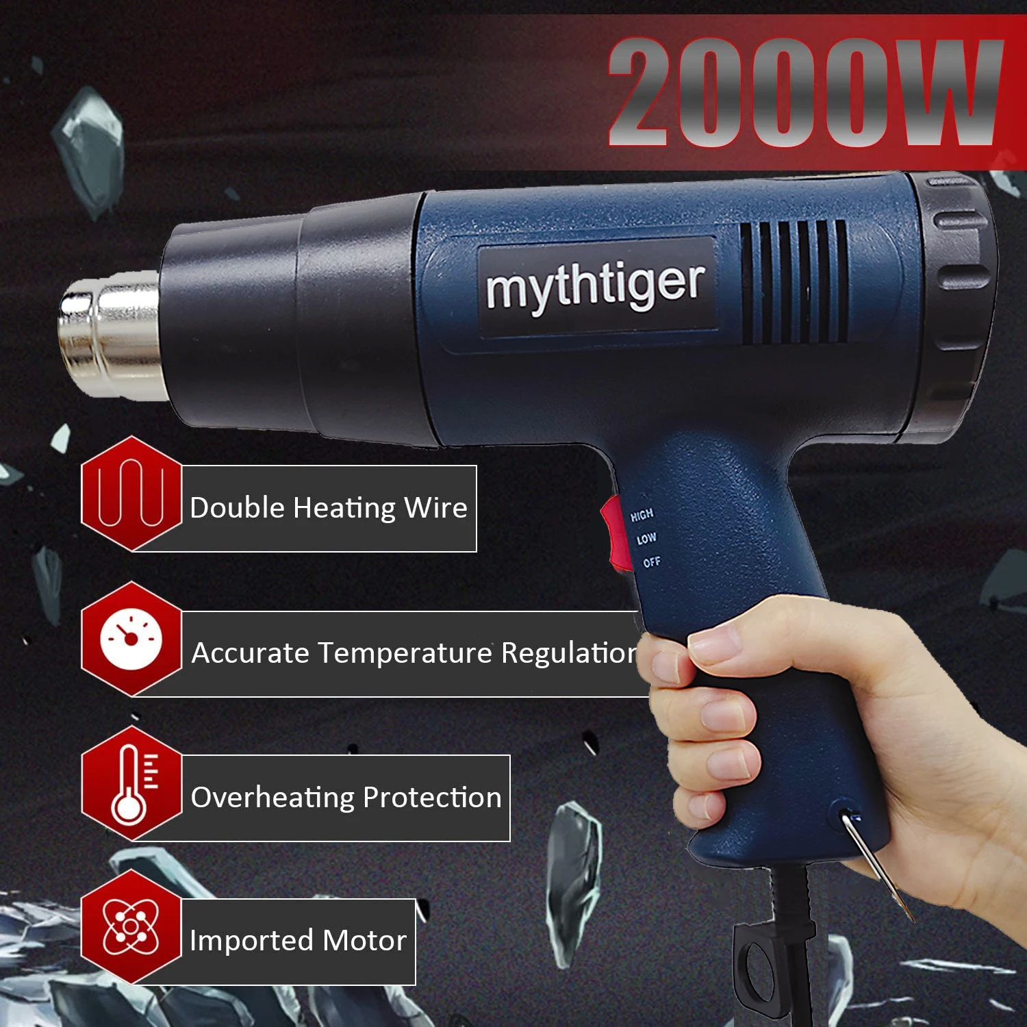 

220V LCD Display Handheld Heat Gun 2000w Hot Air Gun Tool Electrical Heat Air Machine Air dryer for soldering Thermal blower