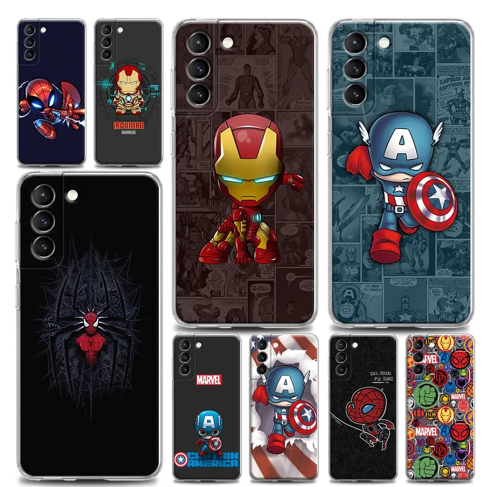 

Clear Phone Case for Samsung S9 S20 S21 Plus FE 5G M51 M31 S M21 Case Soft TPU Cover Cute Marvel Captain America Iron Spider Man