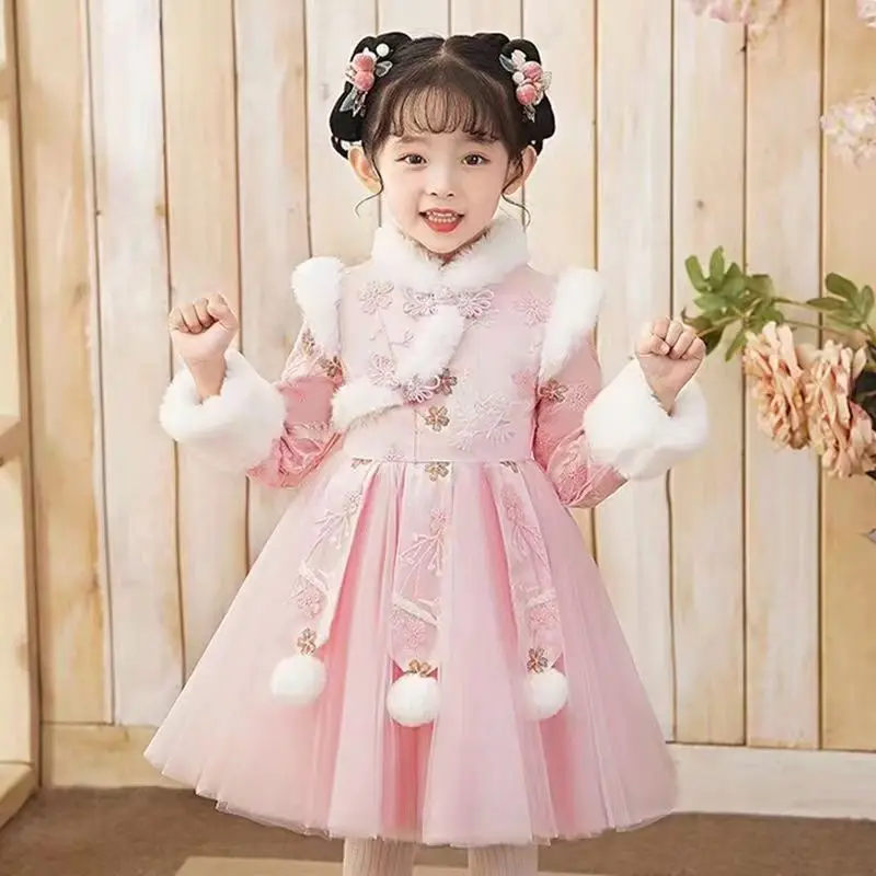 Новая красная китайская Новогодняя одежда женская зимняя ханьфу Детский костюм