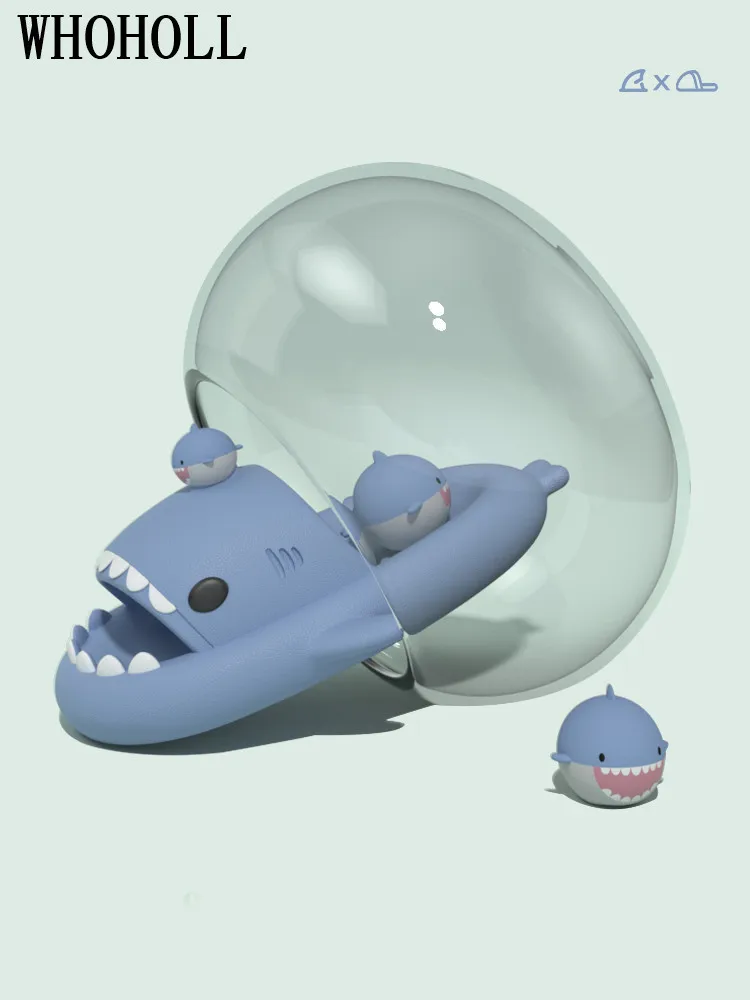 Funny Shark Slippers Indoor Home Female Man 2022 Summer Antiskid Couples 4cm Thick Sole Soft Slippers Home Bath Flip Flops