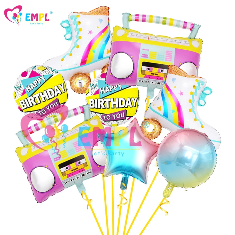 

8pcs Radio Roller Skate Foil Balloons Boombox Helium Globos Retro Hip Hop Theme Birthday Disco 80s 90s Party Decoration Supplies