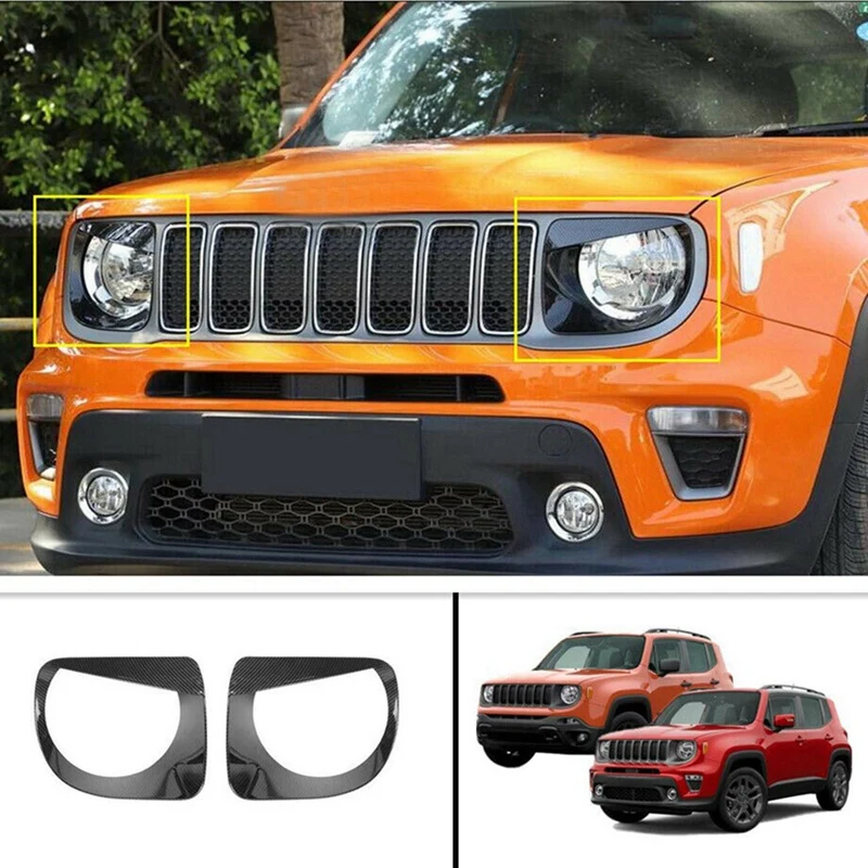 

Headlight Bezels Headlight Trim Cover Head Light Ring For Jeep Renegade 2019-2021 Carbon Fiber Texture