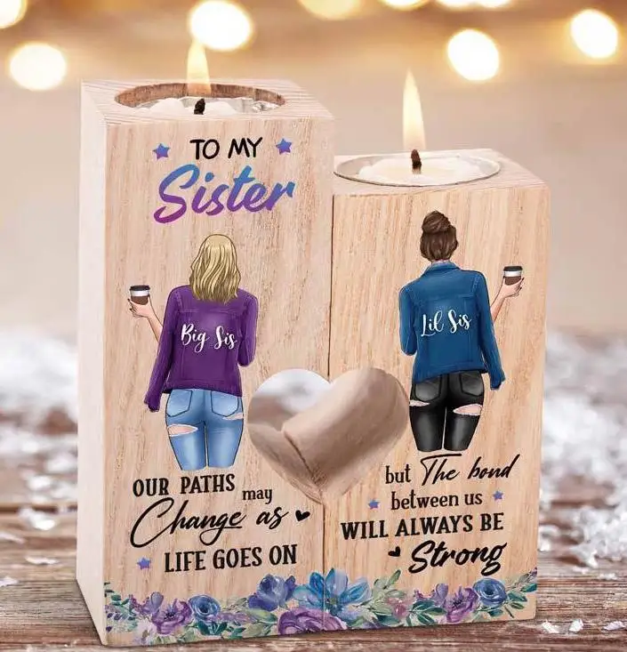 To Sister Heart-shaped Gift Craft Wooden Custom For Best Friend Sister Gift Home Decors