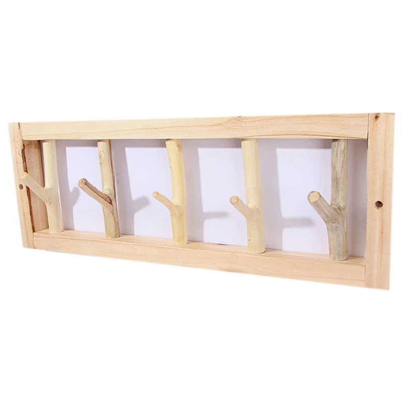 

5 Hooks Coat Rack Wall Solid Wood Wall Hanging Living Room Bedroom Decorative Clothes Rack Clothes Bag Display