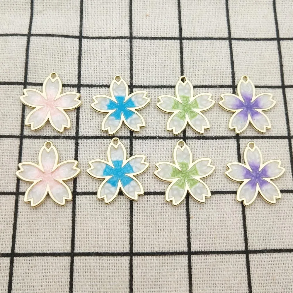 

10 шт. эмалевый Цветок сакуры Шарм ювелирные изделия аксессуары серьги кулон браслет ожерелье шармы Diy крафт поставки 21x23 мм