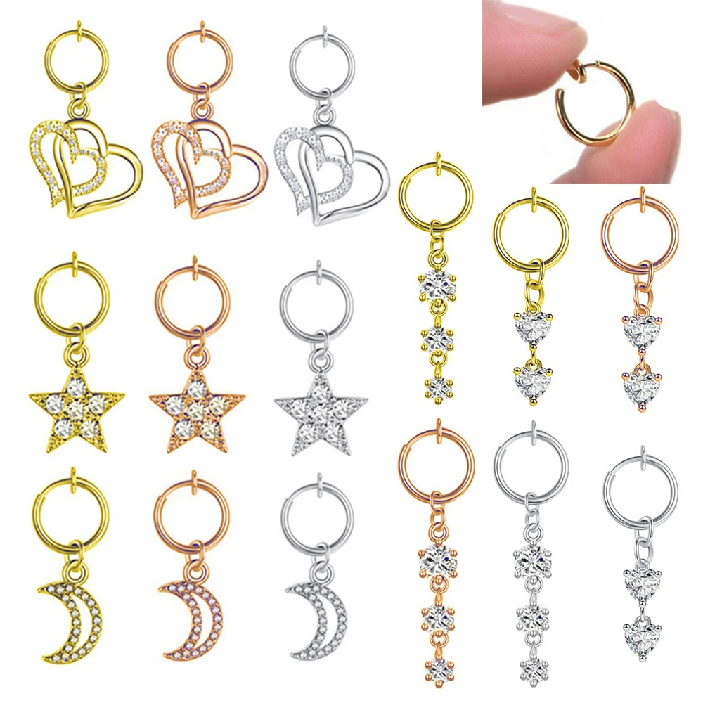

New Fake Belly Button Ring Zircon Heart Star Fake Belly Piercing Clip On Umbilical Navel Fake Piercing Cartilage Clip On Earring