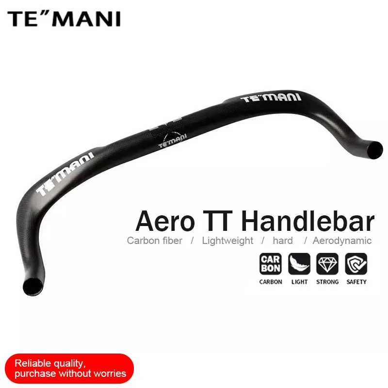 Фото Руль TEMANI Ultralight Flat Aero Carbon Bullhorn TT для шоссейных велосипедов и фикс-байков, облегченный, аэродинамический, с изогнутыми концами, запчасть для тюнинга №1