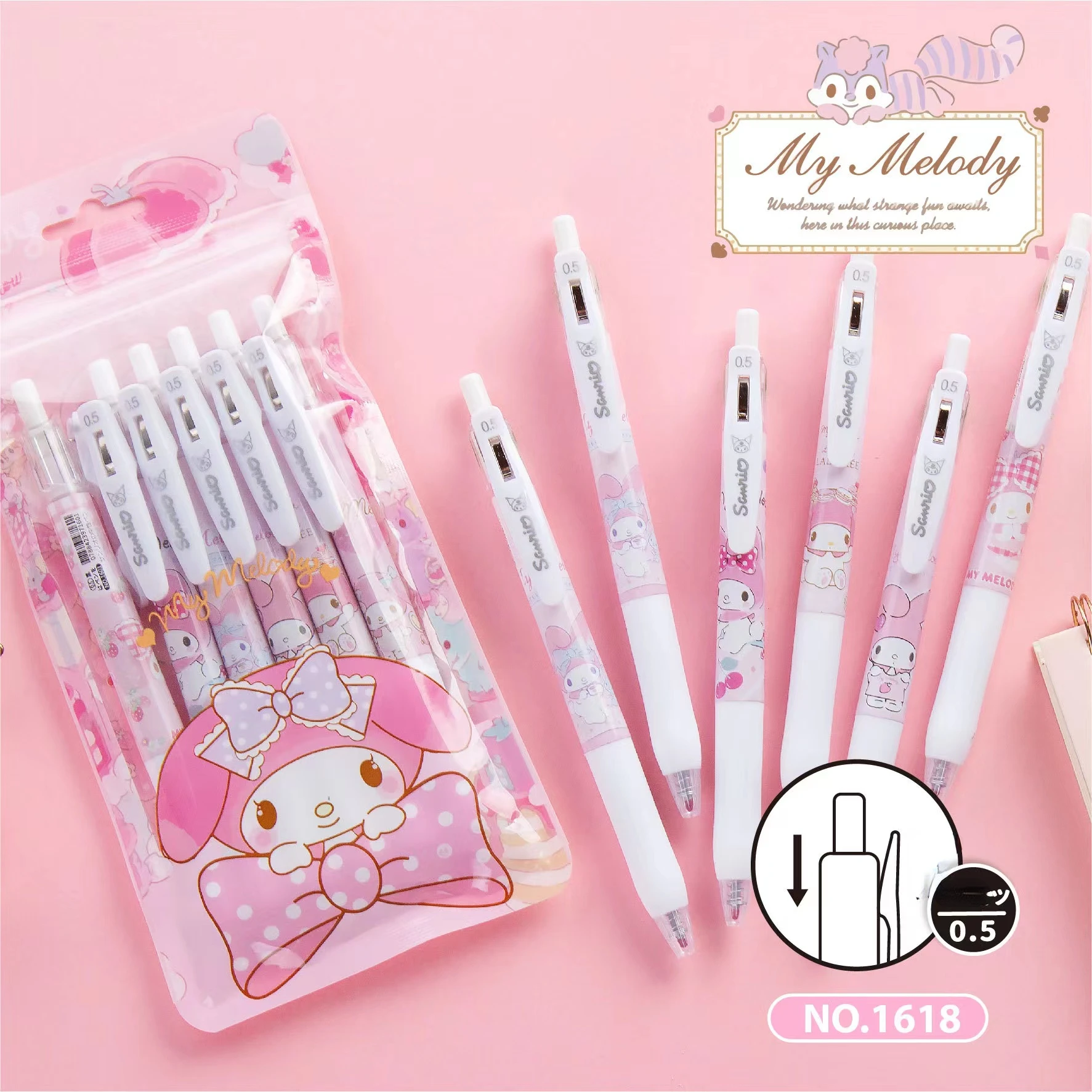 

Kawaii Sanrio Series Bag of 6 Sets of Cute Press Gel Pen 0.5mm Signature Pen Cinnamoroll Anime Kuromi My Melody