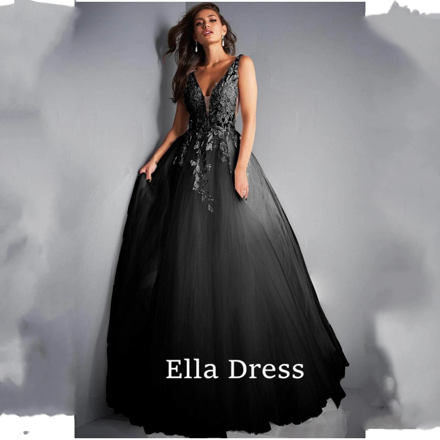 

Винтажное кружевное свадебное платье Ella сексуальное на тонких бретельках с V-образным вырезом бусинами Аппликация бальное платье черное свадебное платье готическое свадебное платье женское