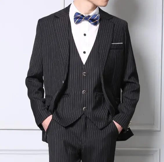 

New Style Suit Men's Spring Autumn Black Stripe Color Long Sleeve High-end Cotton Blend Suit Slim Handsome Blazer ABE37
