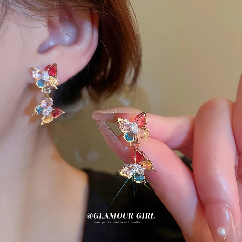 

Sweet Cute Sliver Needle Colorful Crystal Butterfly Dangle Earrings for Women Fashion Elegant Earrings Kpop Lovely Jewelry Gift