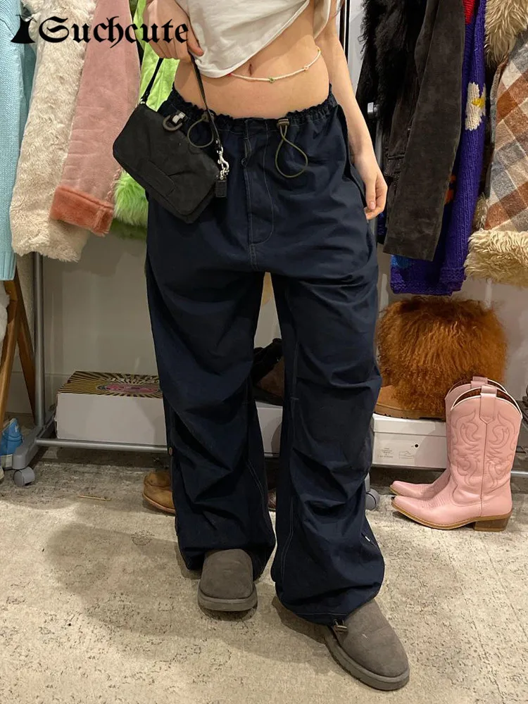 

Брюки-карго Женские однотонные с заниженной талией и карманами, в стиле Харадзюку