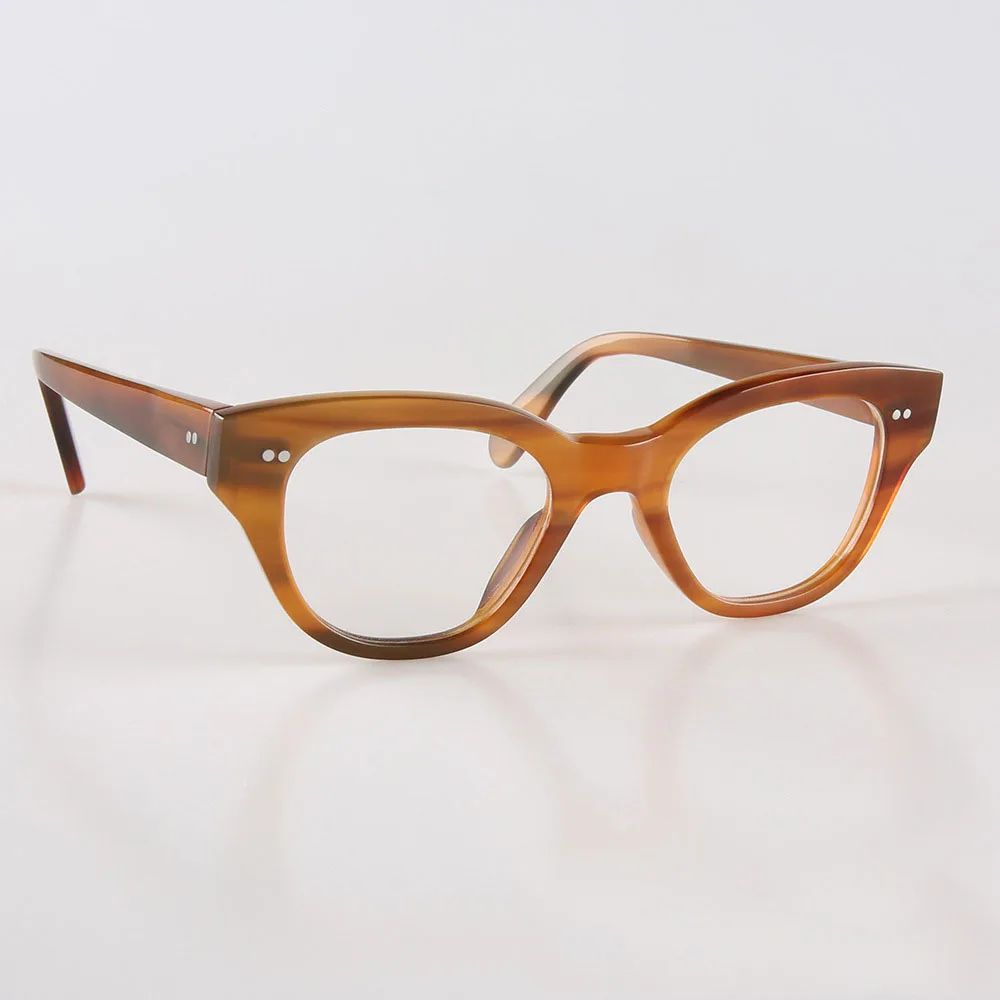 Vintage Vlassic Cat Eye Rivets Handmade Natural Horn Eyeglass Frames Optical Eyewear Prescription Reading Glasses Frame Womn Men