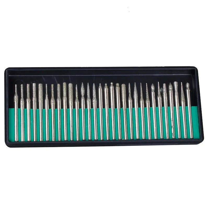 

30pcs/Set Diamond Burr Bits Drill Bit Set For Rotary Tools Metal Woodworking Router Sanding Carving - 1/8" (3mm) Shank