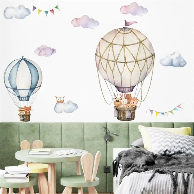 

Cute Cartoon Animal Hot Air Balloon Wall Stickers Adhesive Wallpapers Wall Posters Bedroom Decoration For Baby Kids Room Decor