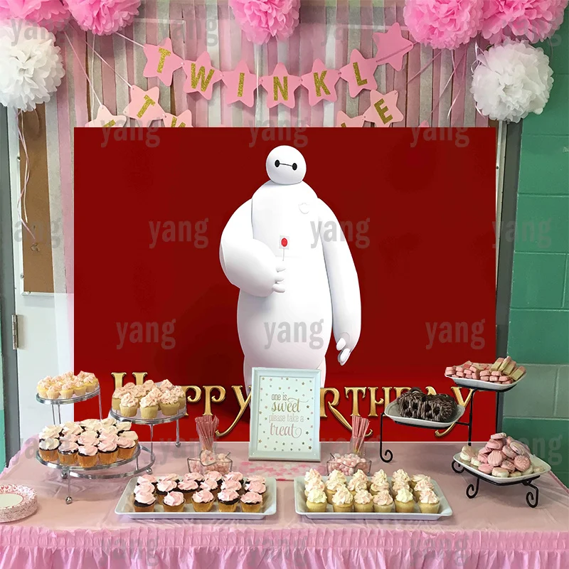Cartoon Disney Backdrop Big Hero Baymax Red Baby Shower Decoration Cake Table Wall Background Romantic Happy Birthday Party enlarge