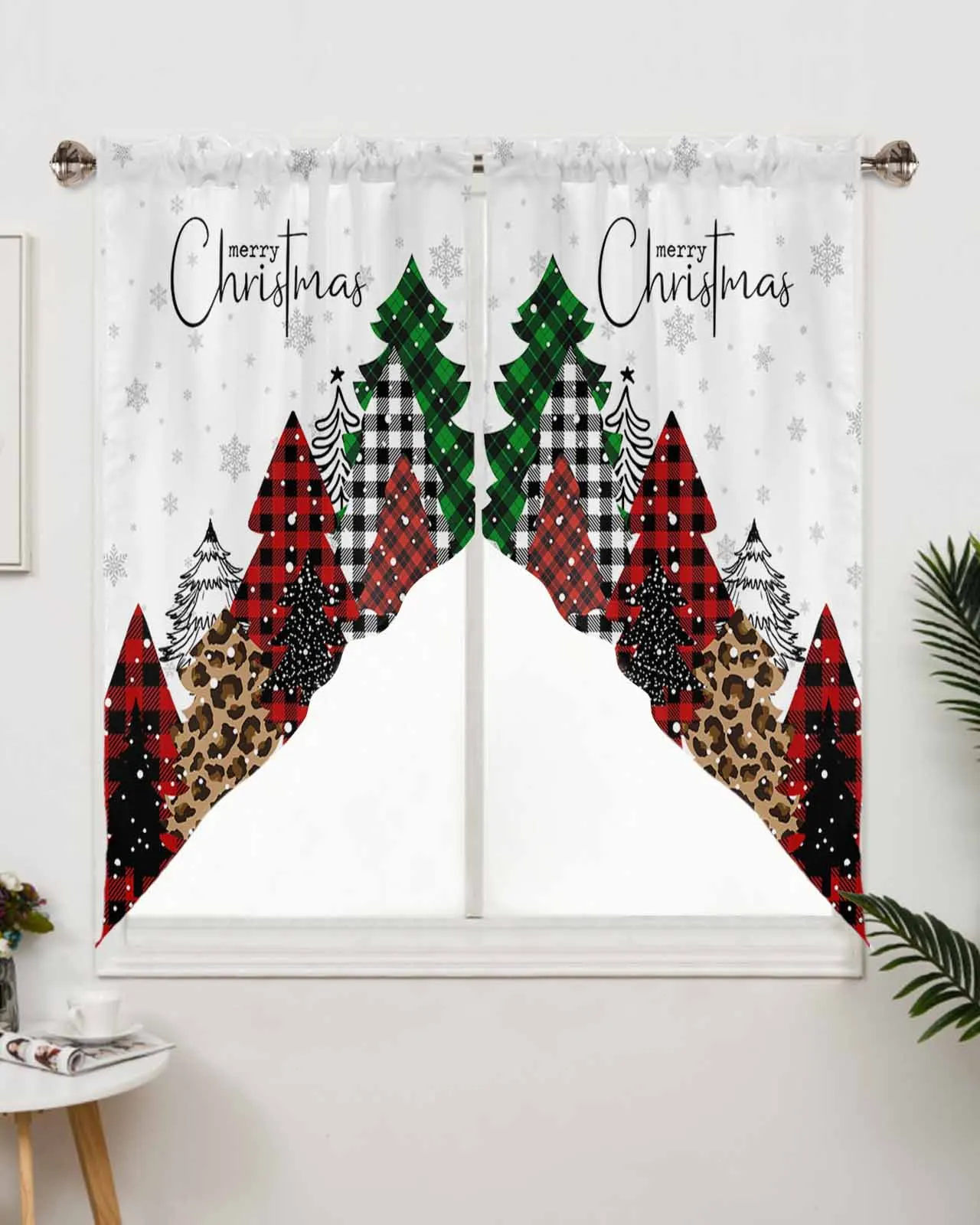 

Рождественская елка, снежинки, оконные шторы для гостиной, кухни, занавески, Рождественский домашний декор, треугольная занавеска