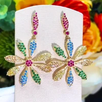 missvikki luxury peony flower blossom cubic zirconia women statement long drop earring wedding party bridal fringed jewelry gift