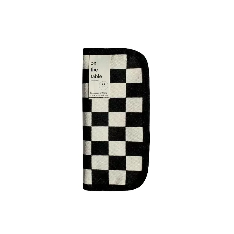 

Cute Checkerboard Lattice Pencil Bag Simple Grid Solid Color Pencil Canvas Pencil Bag Stationery Bag Simple