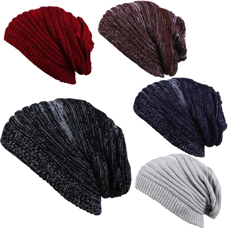 

Striped Baggy Skullies Beanies Hats for Men Winter Cap Men's Outdoor Bonnet Hat Male Soft Warm Knitted Hip-Hop Hat for Boys