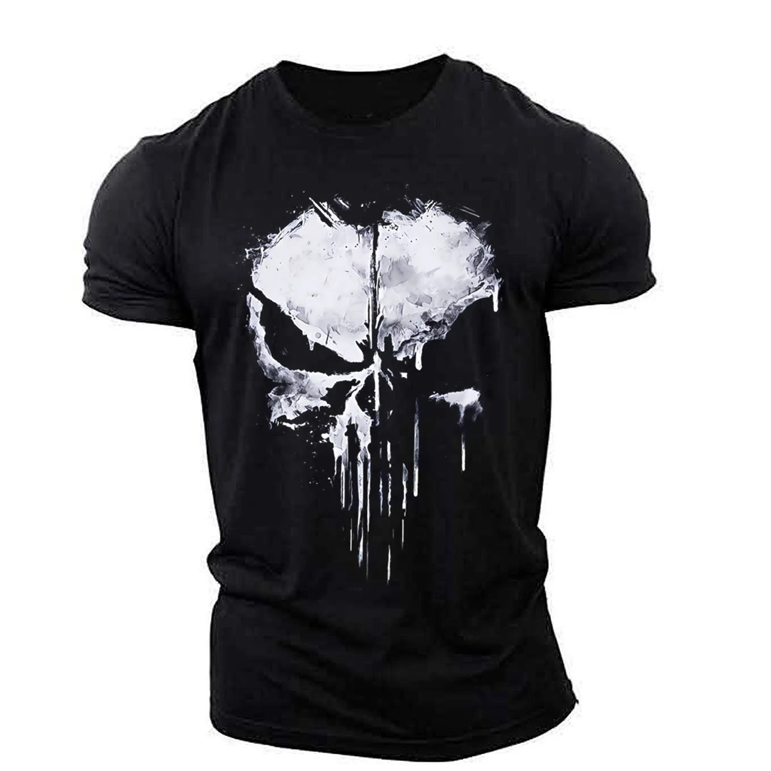 Men's T-shirt Punisher Skull Pattern Short Sleeve Outdoor Sportswear Stretch Thin Section Breathable Lightweight Large Size Hand