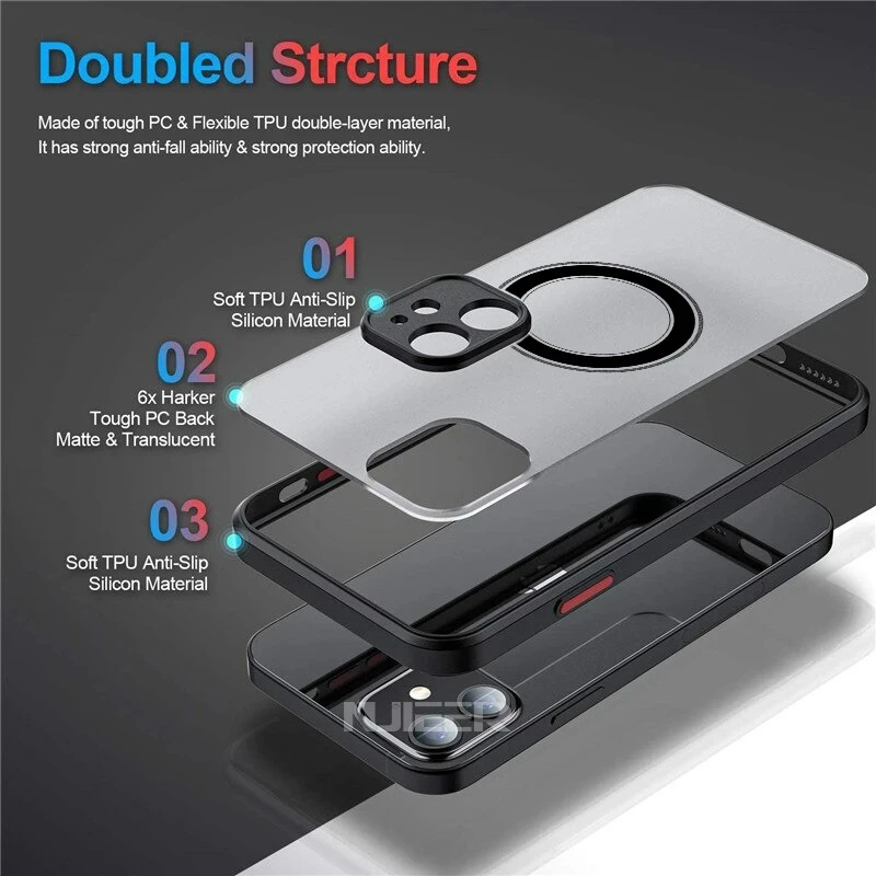 JASTER For Magsafe Magnetic Wireless Charging Phone Case For iPhone 14 13 12 11 Pro Max Shockproof Bumper Clear Cover