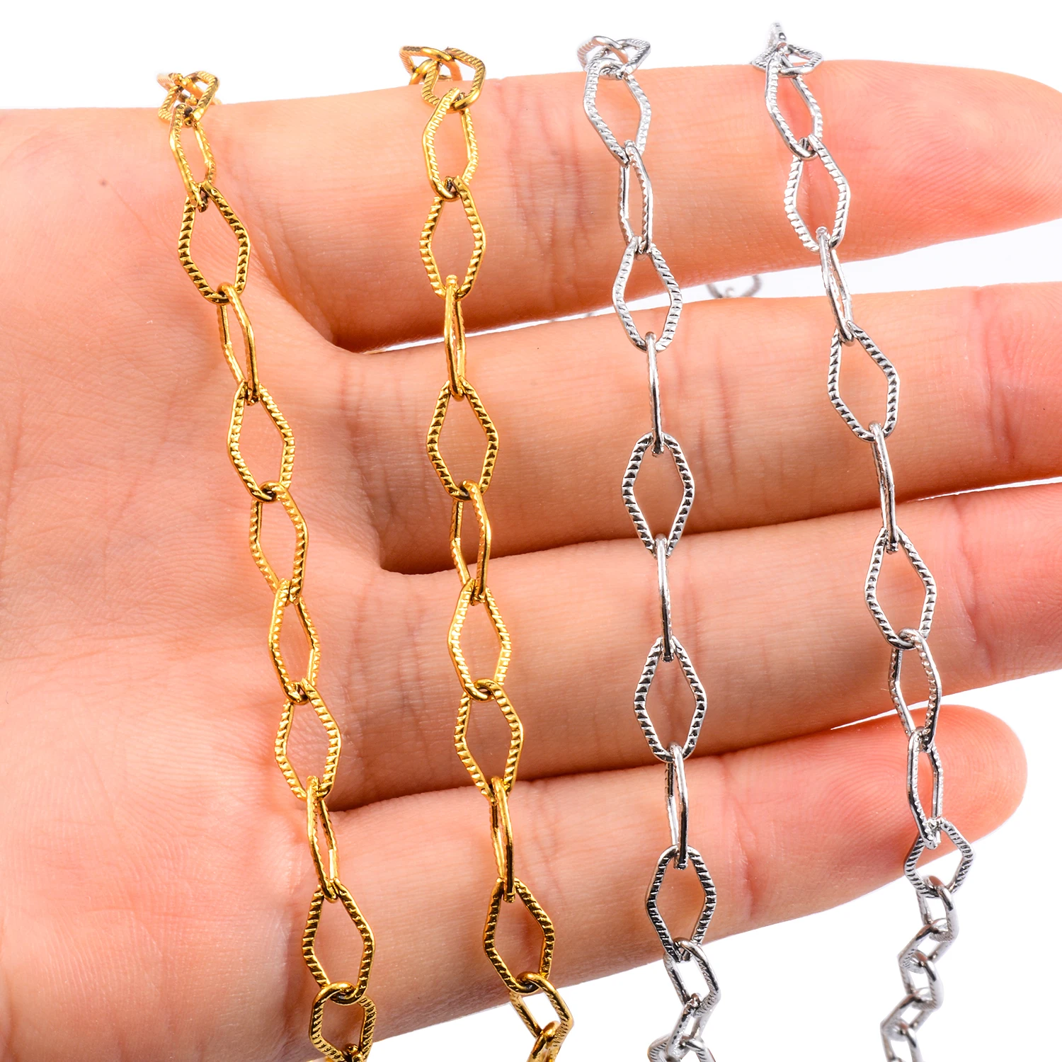 Цепочка Из Нержавеющей Стали с ромбовидными звеньями колье ручной работы