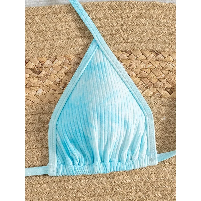 Сексуальное синее микро-бикини 2025 женский купальник Tie Dye стринги комплект бикини