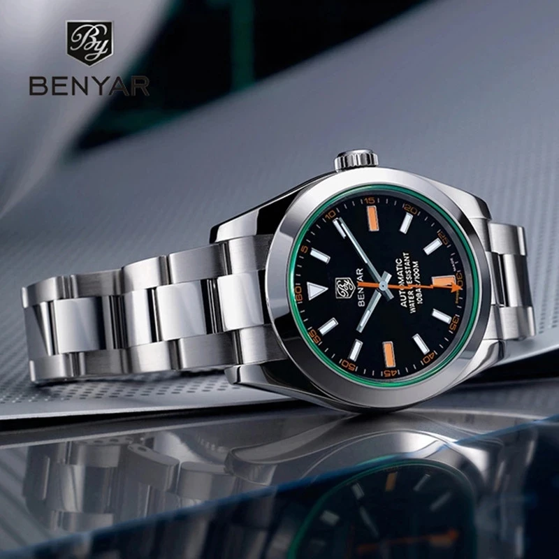 BENYAR Men's Mechanical Watch Sapphire Luxury  Automatic Mens Watch Bracelet Accessories 100M Water Resistance Relogio Masculino