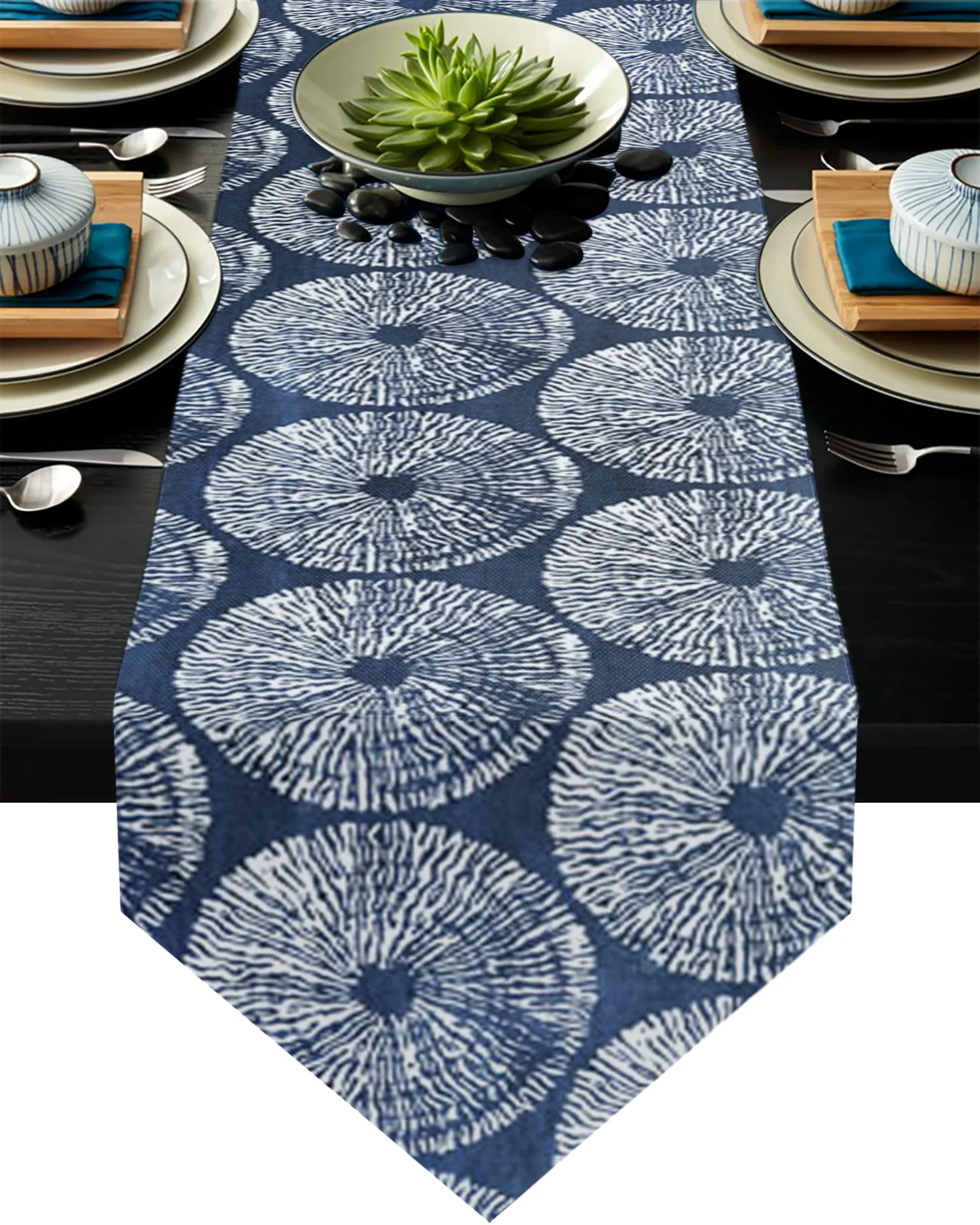 

Indigo Farmhouse Dye Coffee Table Decor Tablecloth Wedding Decoration Dinning Table Decoration Table Runner