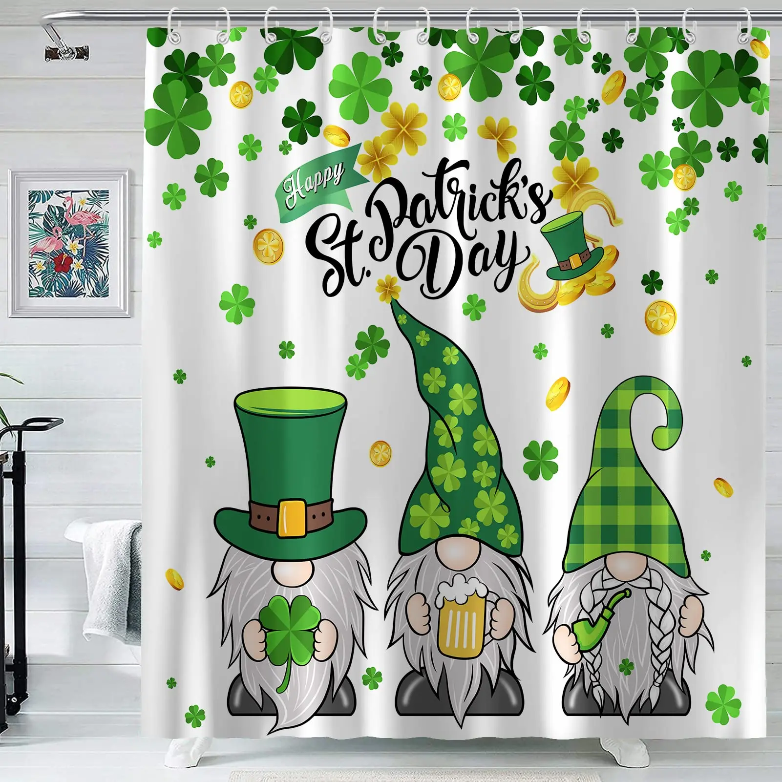 

Shower Curtain,Green Clover Shamrock Irish St Patrick's Day St. Patrick's Day Clover Shamrock Bathroom Curtains,Fabric Bath Sets