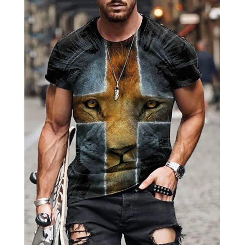 

Men's Oversized Retro Short-sleeved T-shirt, 2021 New Harajuku Fashion and Colorful Cross-print Round Neck Summer Clothing