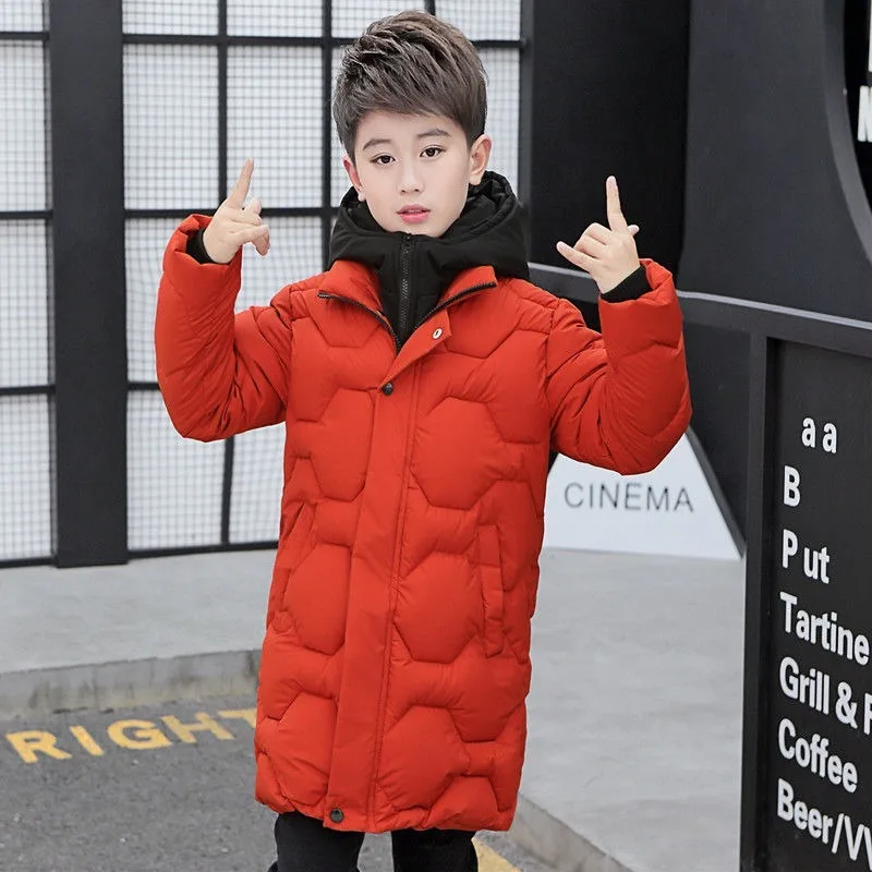 

Winter Jacket Kids Boy Down Cotton Outerwear Thick Warm Fake Two-piece Coat Fashion Clothes 10 12 13 14 Year Old Parkas Snowsuit