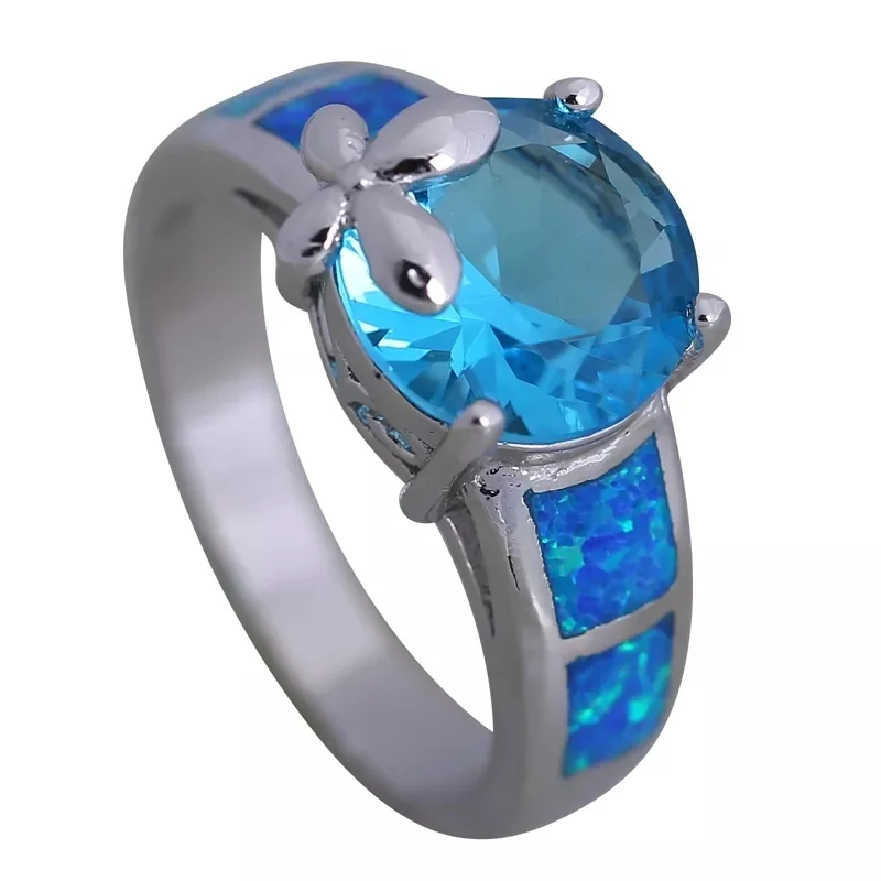 

JLR671 Hot Sale Platinum Plated Blue Zircon and Blue Opal Fashion Jewelry For Women Cocktail Ring