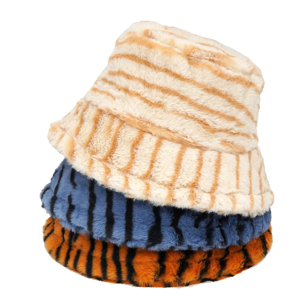 

CNTANG 2022 Women's Winter Bucket Hat Fashion Striped Plush Fluffy Warm Panama Caps Men Women Casual Soft Outdoor Fisherman Hats